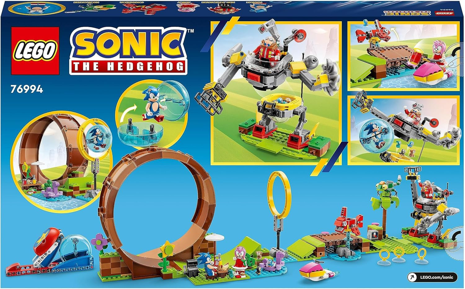 LEGO 76994 Sonic the Hedgehog Sonic's Loop Challenge en Green Hill, juguete para construir para niños, niños y niñas con 9 personajes, incluidos el Dr. Eggman y Amy. Sets de construcción Besuche den LEGO-Store