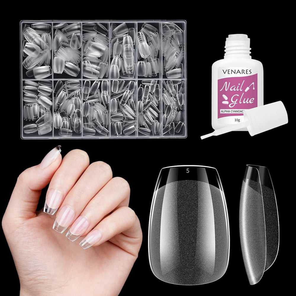 Unghii false scurte, model balerină, 500 bucăți, pentru lipire, 12 dimensiuni, unghii artificiale, scurte, cu gel moale, acoperire completă, vârfuri de unghii pentru unghii cu gel, scurte, S