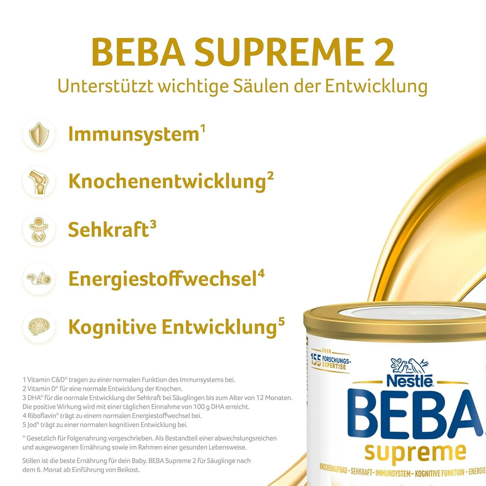 BEBA SUPREME 2 Leche de continuación a partir de los 6 meses, solo lactosa, sin aceite de palma, pack de 6 (6 x 800g) Naty Shop