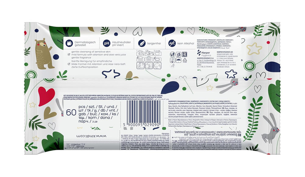 Toallitas húmedas Kindii Natural Balance para bebés - (1 x 60 uds.) Toallitas húmedas para bebés y niños - Protectoras, Aloe Vera, Fragancia delicada - 60 uds.