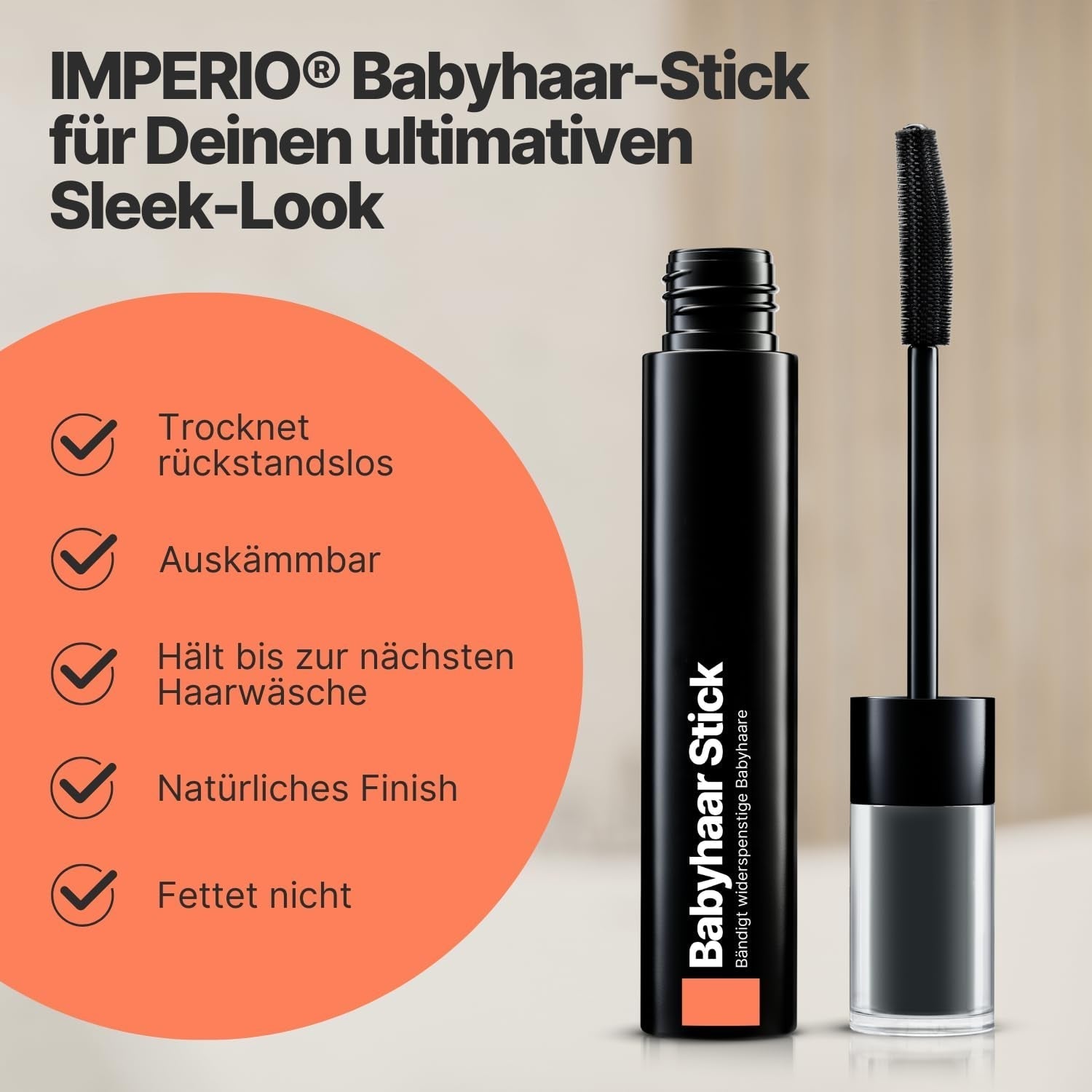 IMPERIO Hair Finishing Stick for Baby Hair - Rimel premium pentru păr de bebeluș pentru îmblânzirea părului fin și rupt - 12ml Transparent Vopsea pentru par Naty Shop