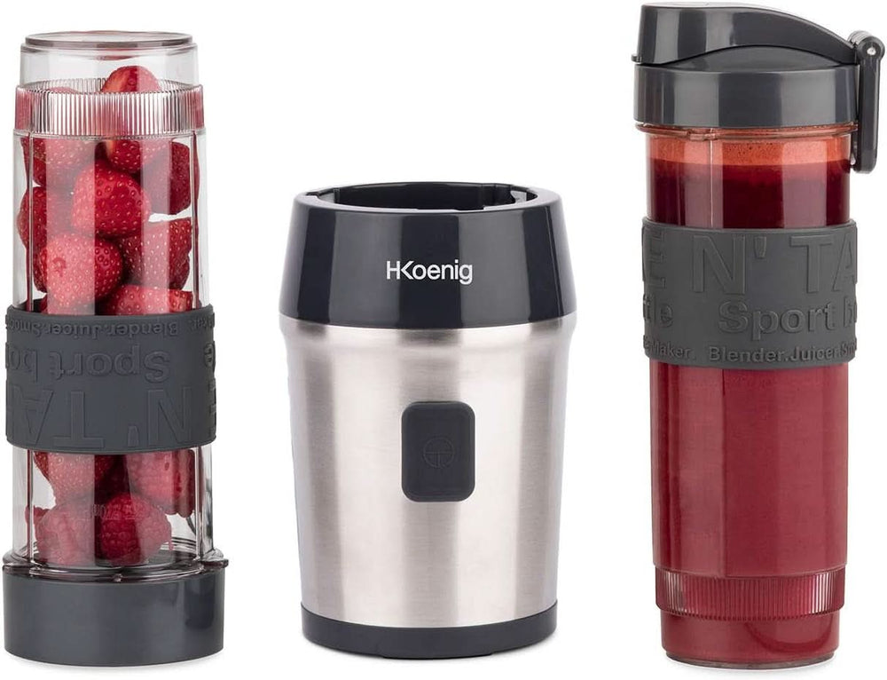 H.Koenig Smoothie Maker SMOO9 - Mini Batidora De Pie - Mini Batidora - 300 Watt - 570 Ml - Edelstahl - 2 Kunststoffflaschen - Bpa-Frei, Grau Kitchen Naty Shop