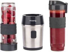 H.Koenig Smoothie Maker SMOO9 - Mini Batidora De Pie - Mini Batidora - 300 Watt - 570 Ml - Edelstahl - 2 Kunststoffflaschen - Bpa-Frei, Grau Kitchen Naty Shop