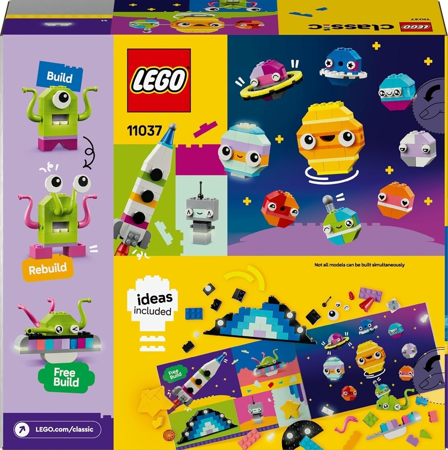 LEGO Classic Creative Space Planets Modelo de construcción del sistema solar para niños Juguete espacial con cohete Nave espacial Planetas y extraterrestres Regalo para niños de 5 años Niños y niñas 11037 Juegos de construcción Beuche den LEGO-Store