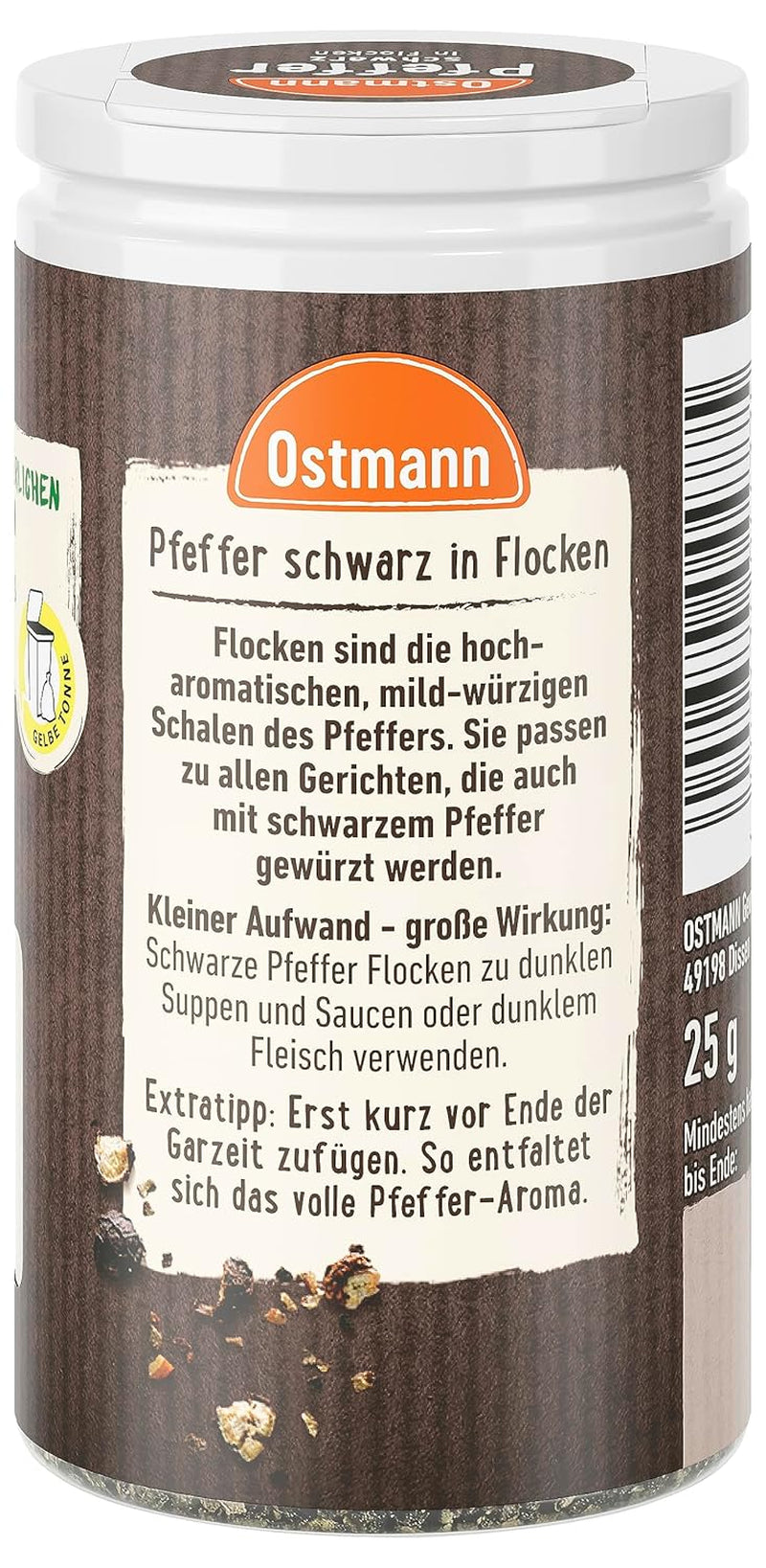 Ostmann Gewürze - Schwarze Pfefferflocken | Grober Pfeffer para Gesmack negro intensivo | Mit praktischem Streuaufsatz | 25 g en Der Streudose