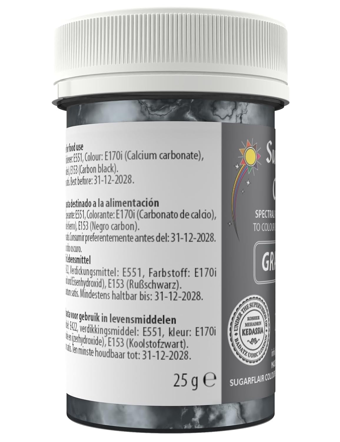 Pastă de colorant alimentar Sugarflair Grafit, colorant alimentar spectral concentrat pentru cremă de unt, pastă de zahăr, glazură, mixuri pentru prăjituri, macarons și multe altele! - 25g