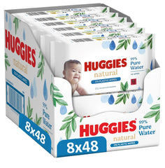 Toallitas húmedas naturales biodegradables Huggies para bebés sensibles, 8 x 48 toallitas, paquete a granel