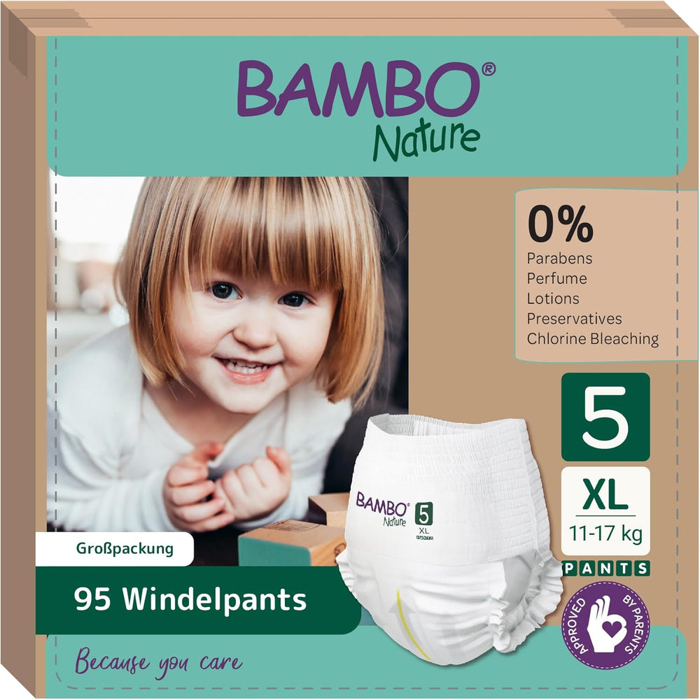 Pañales Bambo Nature, talla 5 (11-17 kg) - Caja mensual de 95 | Pañales con protección mejorada contra fugas | Máxima comodidad y libertad para niños activos | Pañales testados dermatológicamente