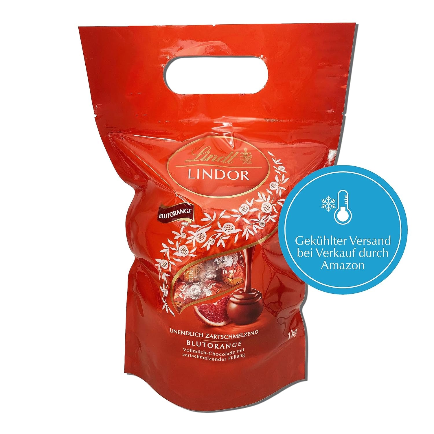 Lindt LINDOR Bolas de chocolate rojo y naranja | Bolsa resellable de 1 kg | aprox. 80 caramelos de chocolate con relleno que se deshace en la boca | Paquete a granel, regalo de chocolate.