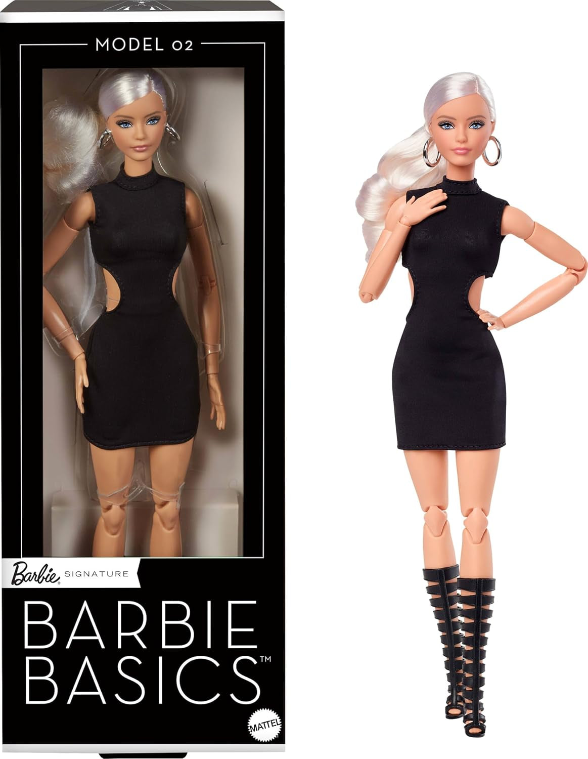 Barbie Basics Muñeca Coleccionable Modelo 2 con Cabello Rubio, Mini Vestido Negro y Botas de Gladiador, Moda de Ajuste Universal, Cuerpo Móvil y Cabeza Intercambiable, JBH71 Naty Shop Dolls Default Title