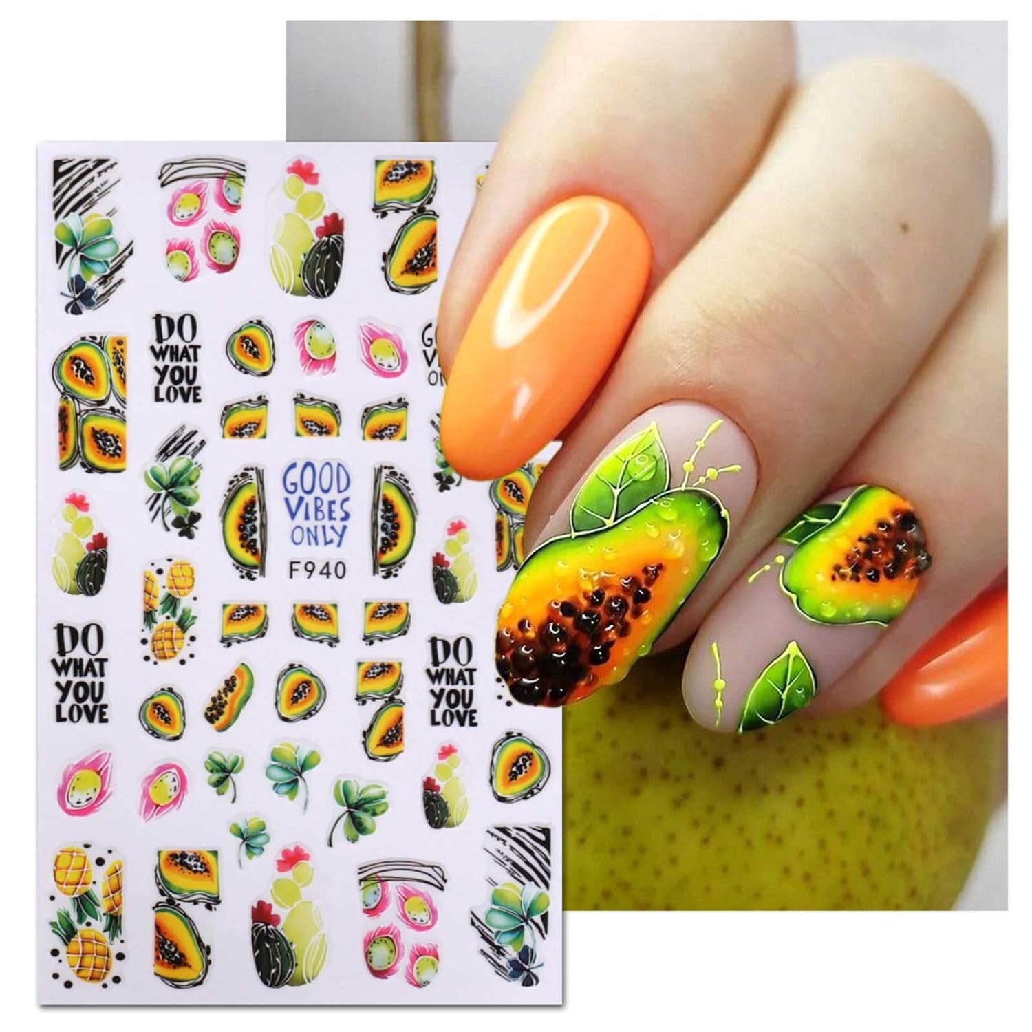 JMEOWIO Nagelsticker Sommer Frucht 9 Blatt Nail Art Sticker Selbstklebend Nagelaufkleber Zitronen Dekoration Nageldesign Zubehör