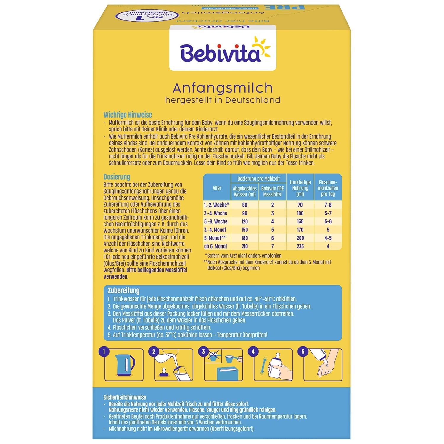 Leche PRE en polvo (5 x 500 g), desde el nacimiento, contiene únicamente lactosa como carbohidrato, apta para alimentación complementaria