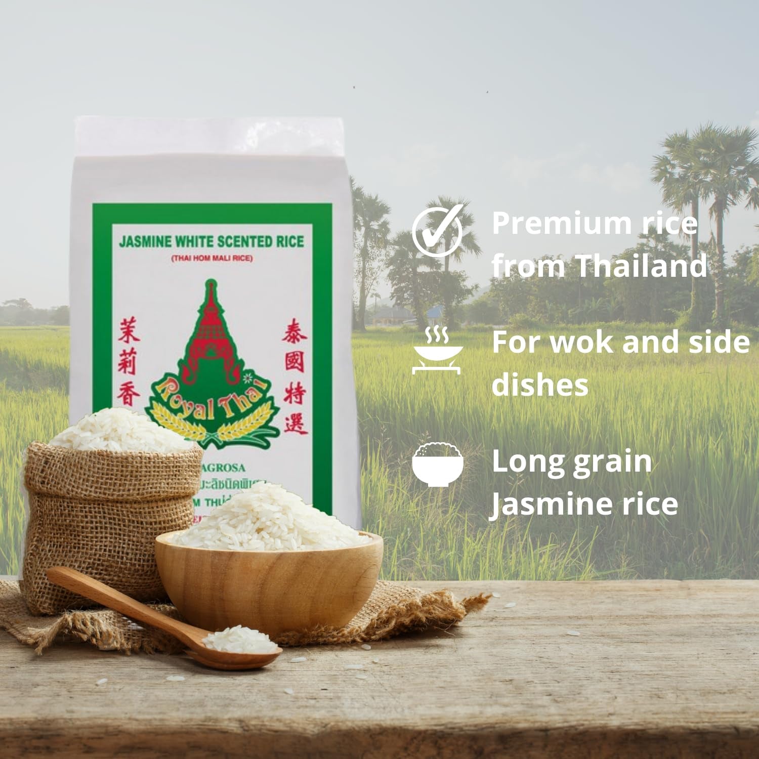 ARROZ ROYAL THAI - Arroz de grano largo y fragante con jazmín - 1 x 18 kg