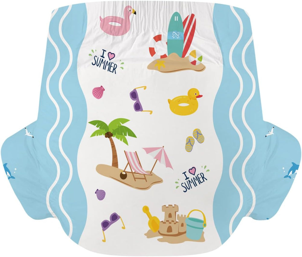 CutiePlusU Pañales para adultos, paquete de 10, pañales desechables para mujeres y hombres, máxima absorbencia durante la noche - I Love Summer (tamaño mediano 71-96 cm)
