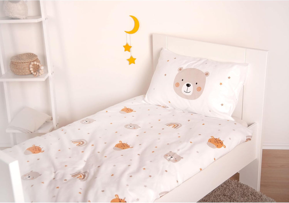 Pastoreo Babybest Little Friends Winterbettwäsche, Kopfkissenbezug 40 X 60 Cm Mit Hoteleinschlag, Bettbezug 100 X 135 Cm, Mit Zwißwerfer, 100% Baumwolle/Flannel, Weiß, Twin Naty Shop