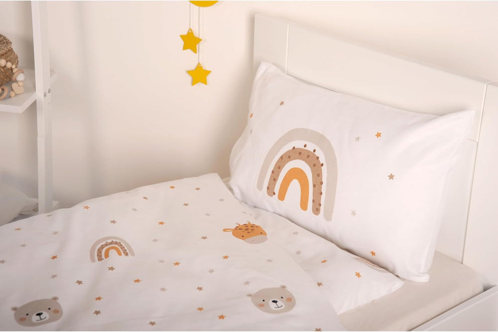 Pastoreo Babybest Little Friends Winterbettwäsche, Kopfkissenbezug 40 X 60 Cm Mit Hoteleinschlag, Bettbezug 100 X 135 Cm, Mit Zwißwerfer, 100% Baumwolle/Flannel, Weiß, Twin Naty Shop