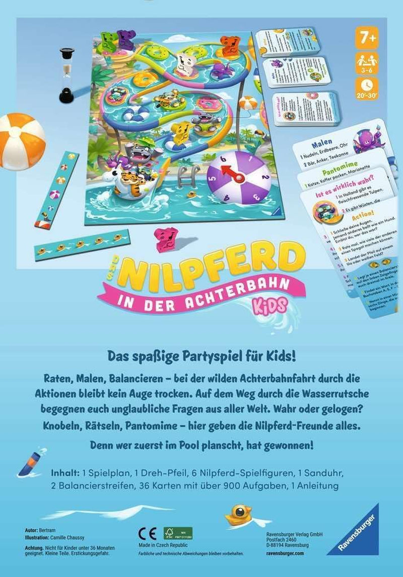 Ravensburger 22361 - El hipopótamo de Roller Coaster Kids - Juego de mesa para niños y familias a partir de 7 años para 3-6 jugadores - Juego de fiesta, Juego de Nochevieja, Juego para niños