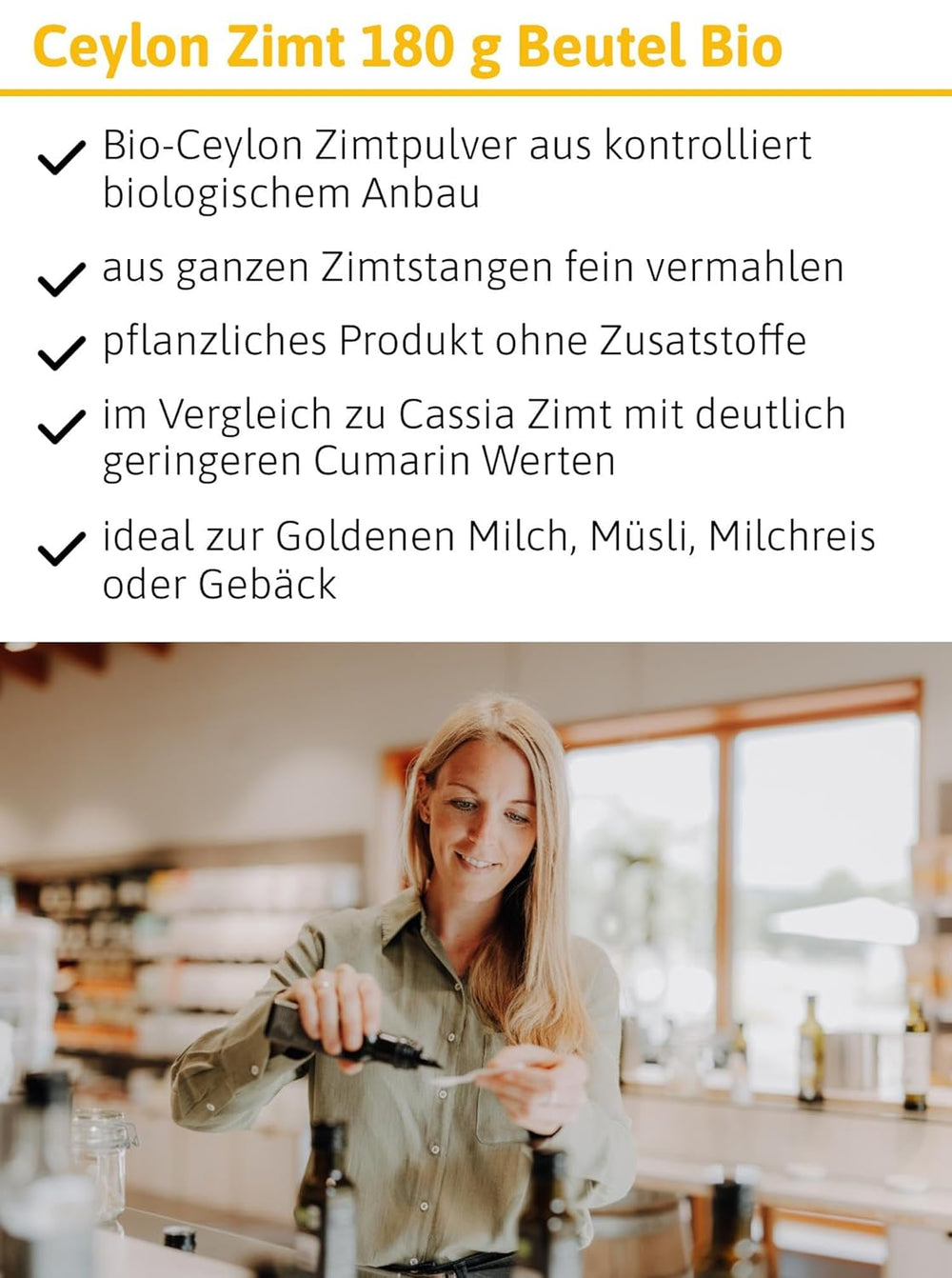 - BIO Ceilán Zimt | Ceilán Zimtpulver aus kontrolliert biologischem Anbau | Zimtpulver fein vermahlen aus ganzen Zimtstangen. Ideal para Muesli, Milchreis, Gebäck uvm. | Contenido: 180 gramos