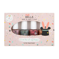 Miss Nella Magic Collection Juego de 4 esmaltes de uñas con purpurina: rosa, rojo, dorado y azul, esmalte de uñas extraíble especial para niños, no tóxico, a base de agua, inodoro