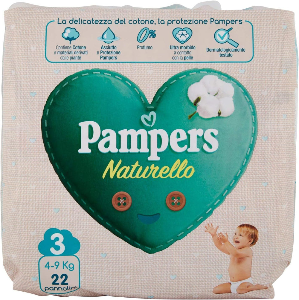 Pampers Naturello Midi, 22 pañales, talla 3 (4-9 kg)