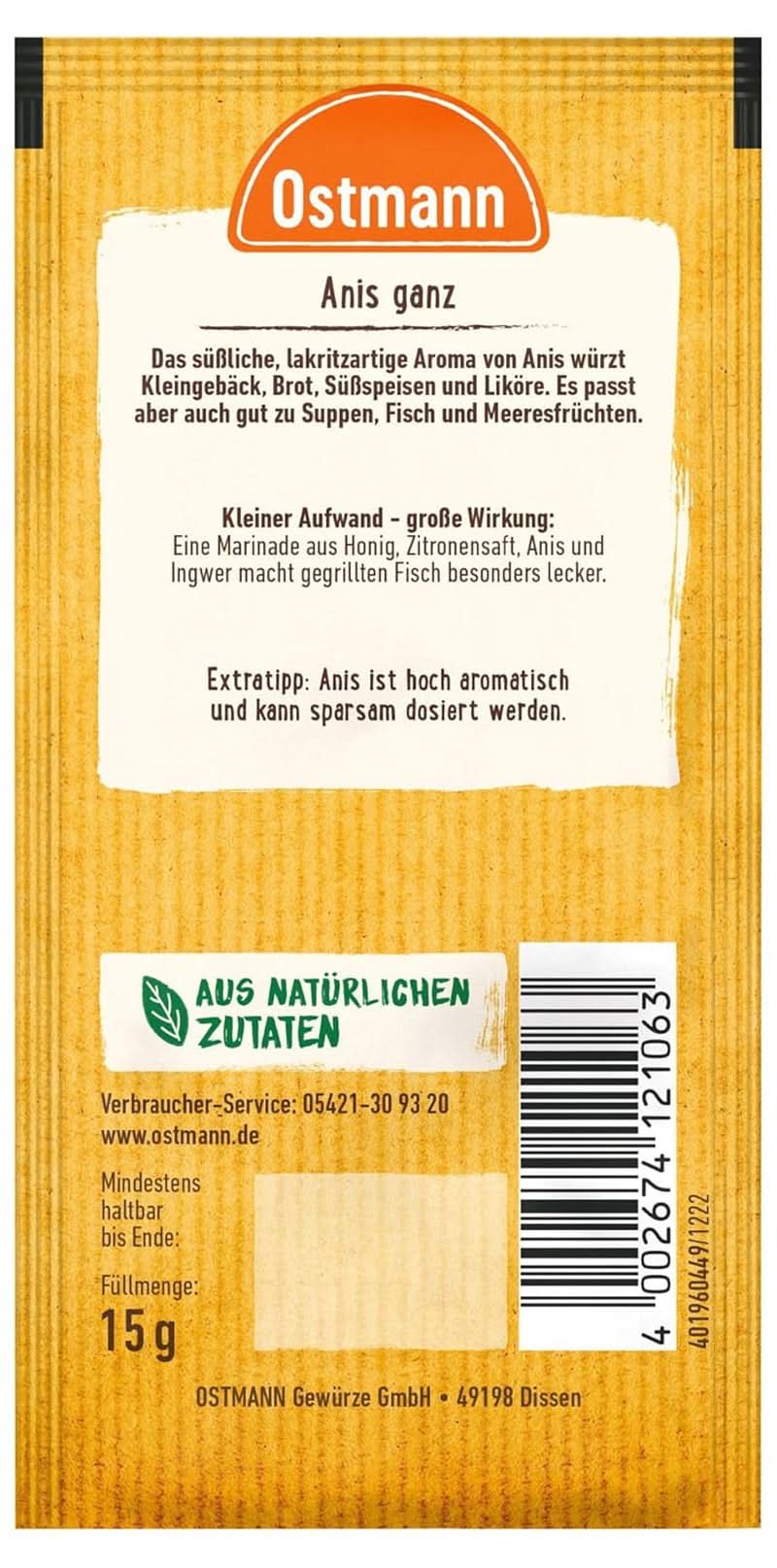 Ostmann - Semillas de anís, 15 gramos Condimente Naty Shop