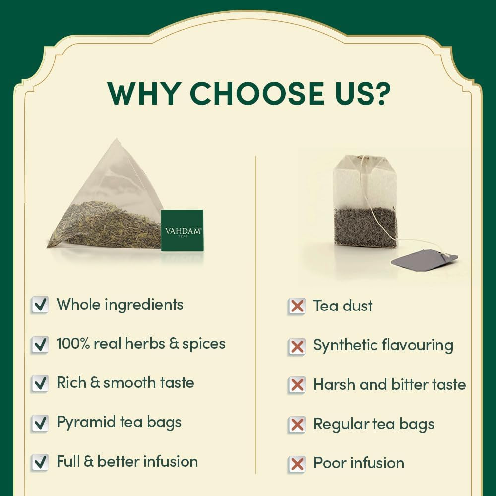 VAHDAM, set de degustare cu sortimente de ceai (20 de arome, 40 bucăți) Ceai negru, ceai verde, ceai din plante, ceaiuri chai și multe altele | Pliculețe de ceai piramidale cu frunze lungi | Cadouri pentru femei și bărbați