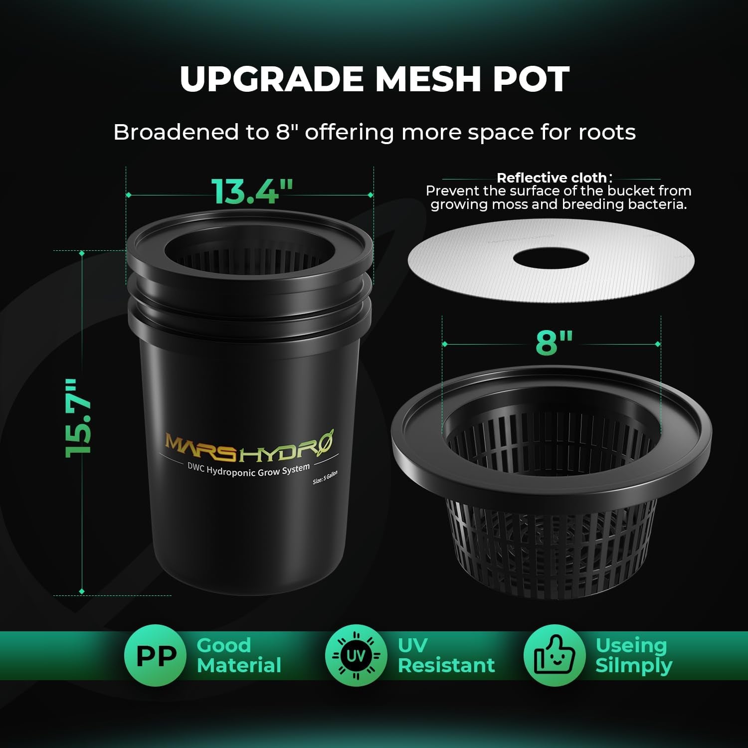 Mars Hydro DWC Sistema de cultivo hidropónico, cultivo de agua profunda de 5 galones, bomba de aire de 8 W, manguera de aire multiusos, piedra de aire, 2 cubos y kit de recipiente de goteo