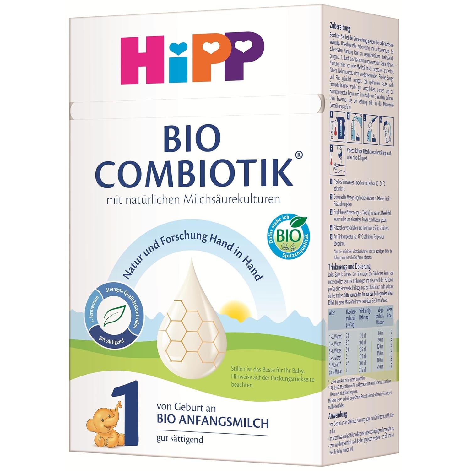 HiPP 1 Organic Combiotik (4 x 600g), leche en polvo para bebés desde el nacimiento, con cultivos naturales de ácido láctico y almidón orgánico de fácil tratamiento, de la mejor calidad orgánica