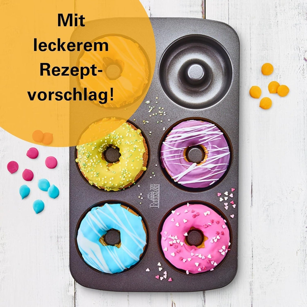 Birkmann, Easy Baking, Donutblech, Backform Für 6 Donuts, Mit Hochwertiger Antihaftbeschichtung, Ø 9 Cm, Mit Rezept, 881631 Moldes y bandejas para hornear Naty Shop