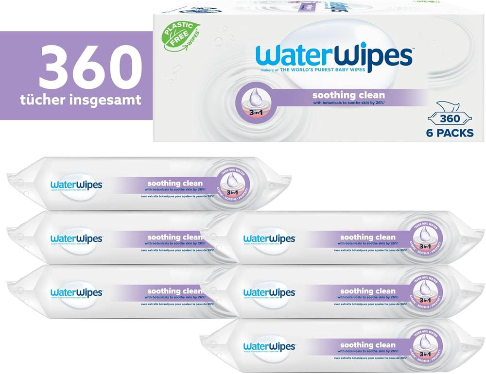 Water Wipes Toallitas limpiadoras para bebés, 360 toallitas (paquete de 6), con 99% de agua y extractos botánicos Toallitas húmedas para bebés Naty Shop
