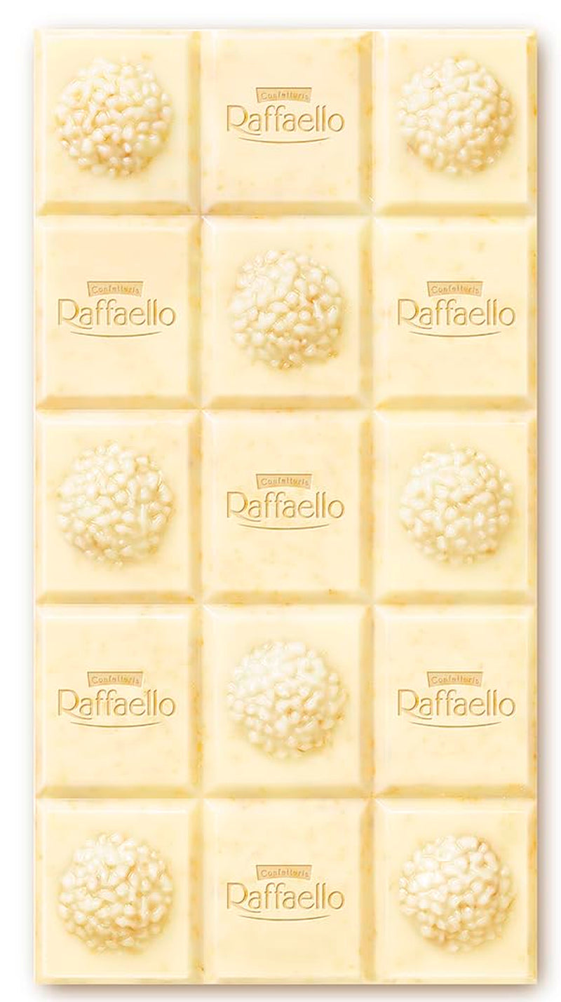 Barra de Chocolate Ferrero Raffaello - Regalo de San Valentín para Él y Ella - Chocolate Blanco con Crema de Coco y Almendras - 1 Barra de Chocolate x 90g