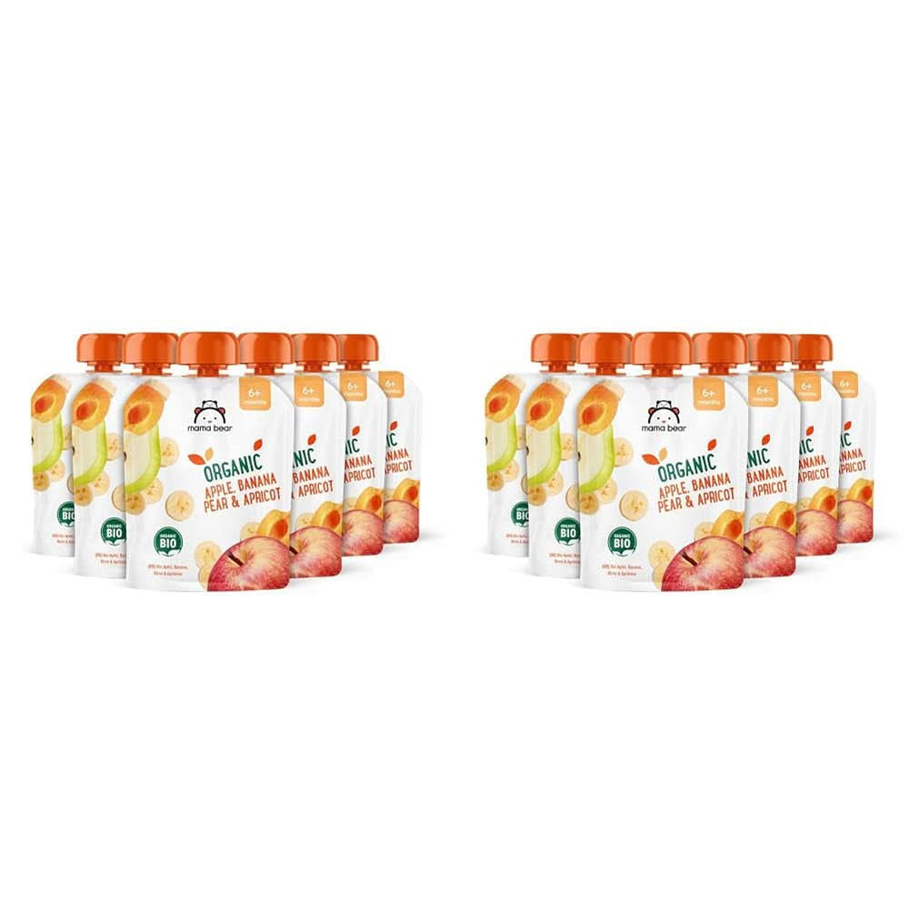 Mama Bear, puré orgánico de diferentes frutas, set 6 x 90 gramos Madre e Hijo Naty Shop 12 x 90 gramos Manzanas, peras, plátanos y albaricoques