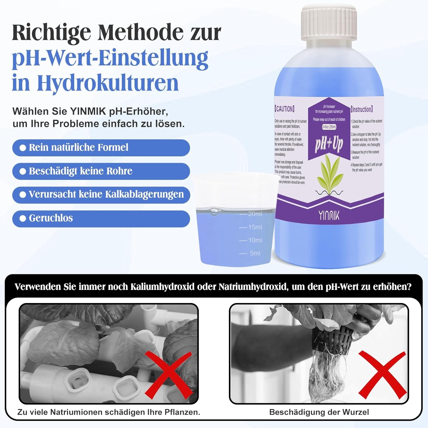Regulador de pH para hidroponía, líquido para aumentar y disminuir el pH, líquido regulador de pH para reducir o aumentar el valor del pH, tampón premium de 250 ml, adecuado para todos los sistemas hidropónicos (suelo y agua)