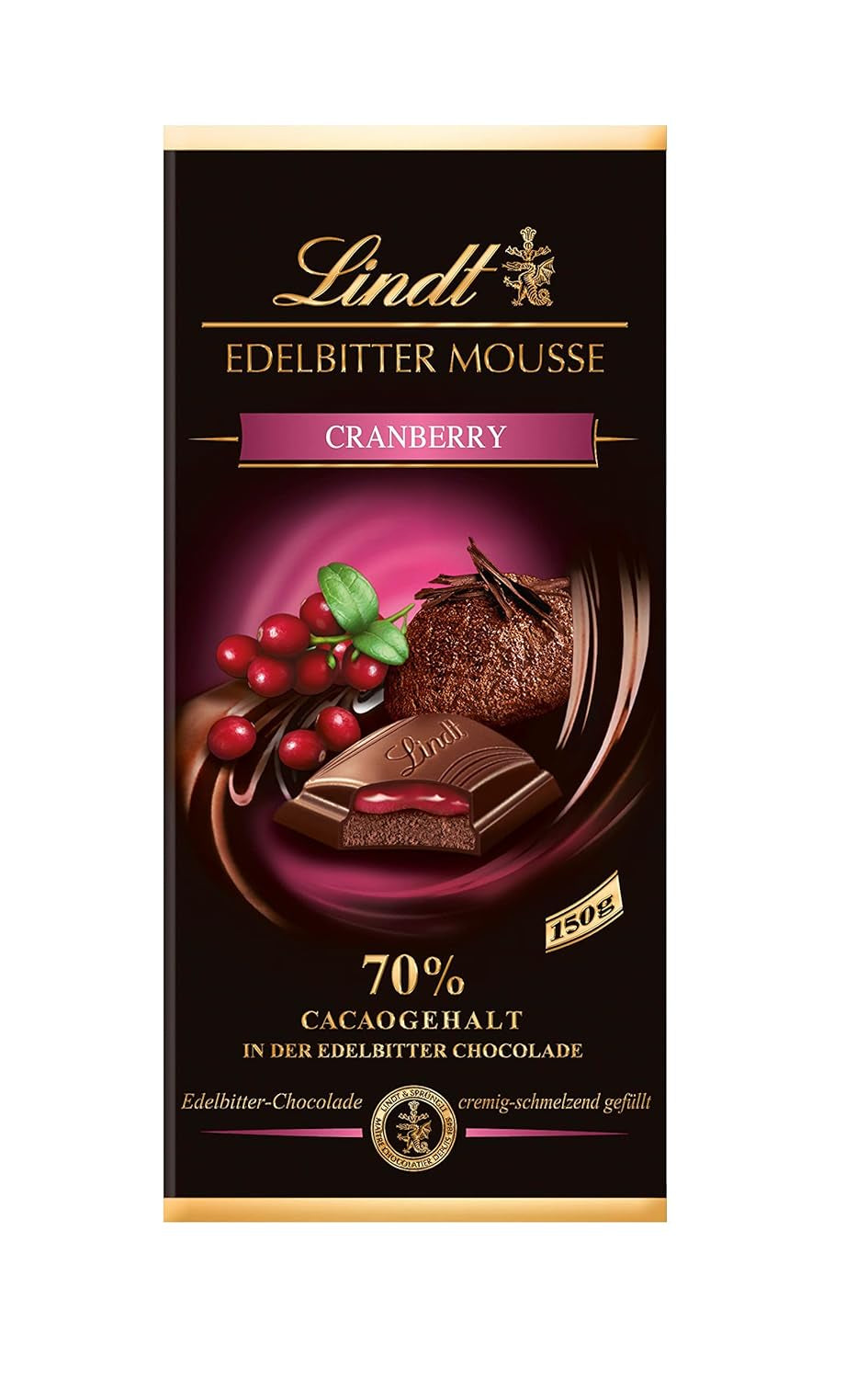 Mousse de chocolate amargo Lindt con chile y cerezas | Barra 150g | Con 70% de contenido de cacao y relleno de mousse de chocolate negro y chili cherry | Barra de chocolate | Chocolate oscuro