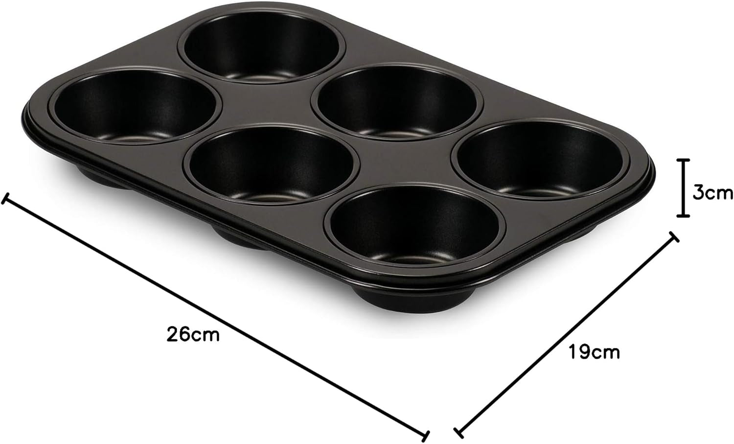 , Forma 6 muffins 18,5x27cm, negro Moldes y bandejas para hornear Naty Shop