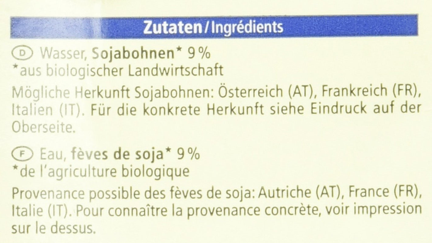 Bebida de Soja Bio, sin grasa, sin gluten, sin lactosa, vegana, Pack 8er (8 x 1 kg)