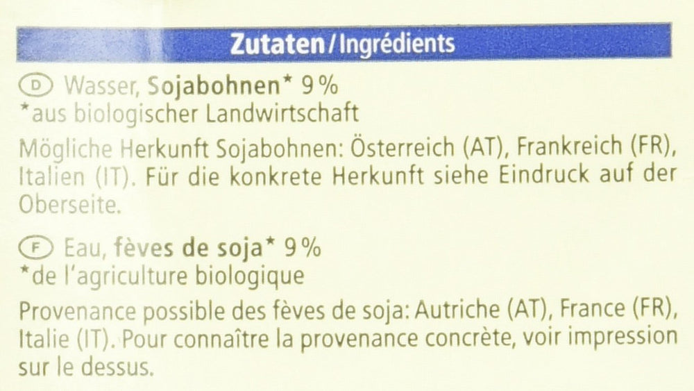 Bebida de Soja Bio, sin grasa, sin gluten, sin lactosa, vegana, Pack 8er (8 x 1 kg)