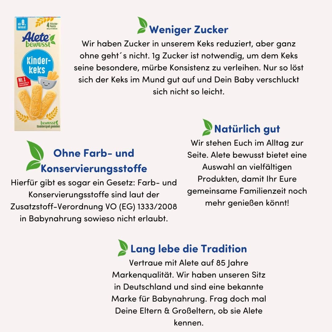 Galletas para bebés Alete Conscious, a partir de 8 meses, galletas de mantequilla de trigo para bebés, galletas pequeñas convenientemente empaquetadas, perfectas para llevar y a tiempo, 1 x 180 g (paquete de 2)