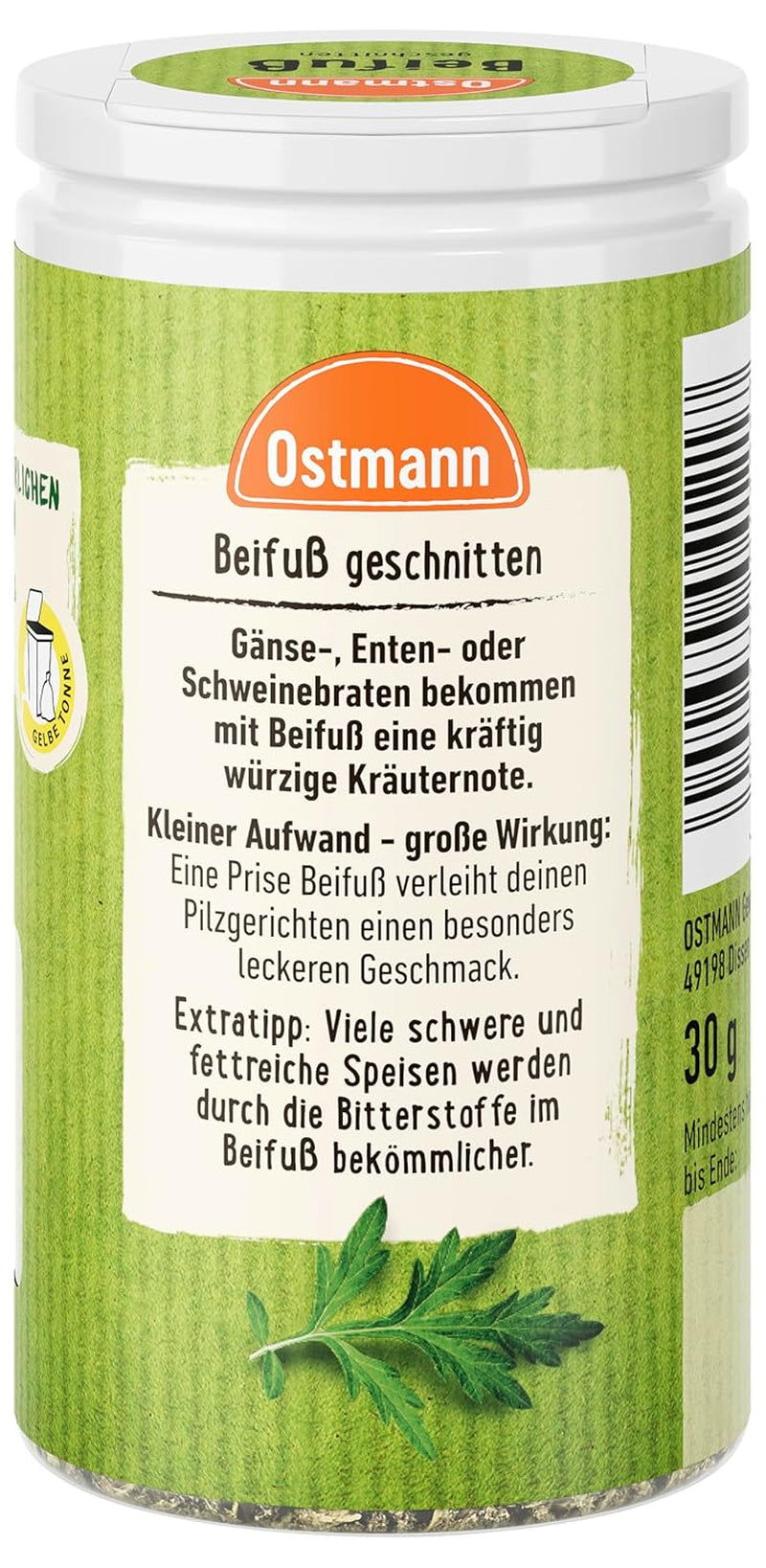 Ostmann Gewürze - Beifüß geschnitten | Kräutergewürz für Geflügelgerichte | 30 g en la estreudosis