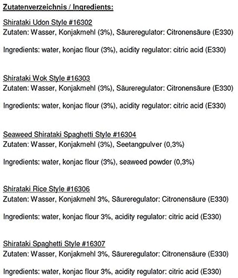 Miyata Shirataki Caja Mixta de 5 Variedades Diferentes, Fideos de Harina Konjac, 5 Paquetes (5 x 270g)