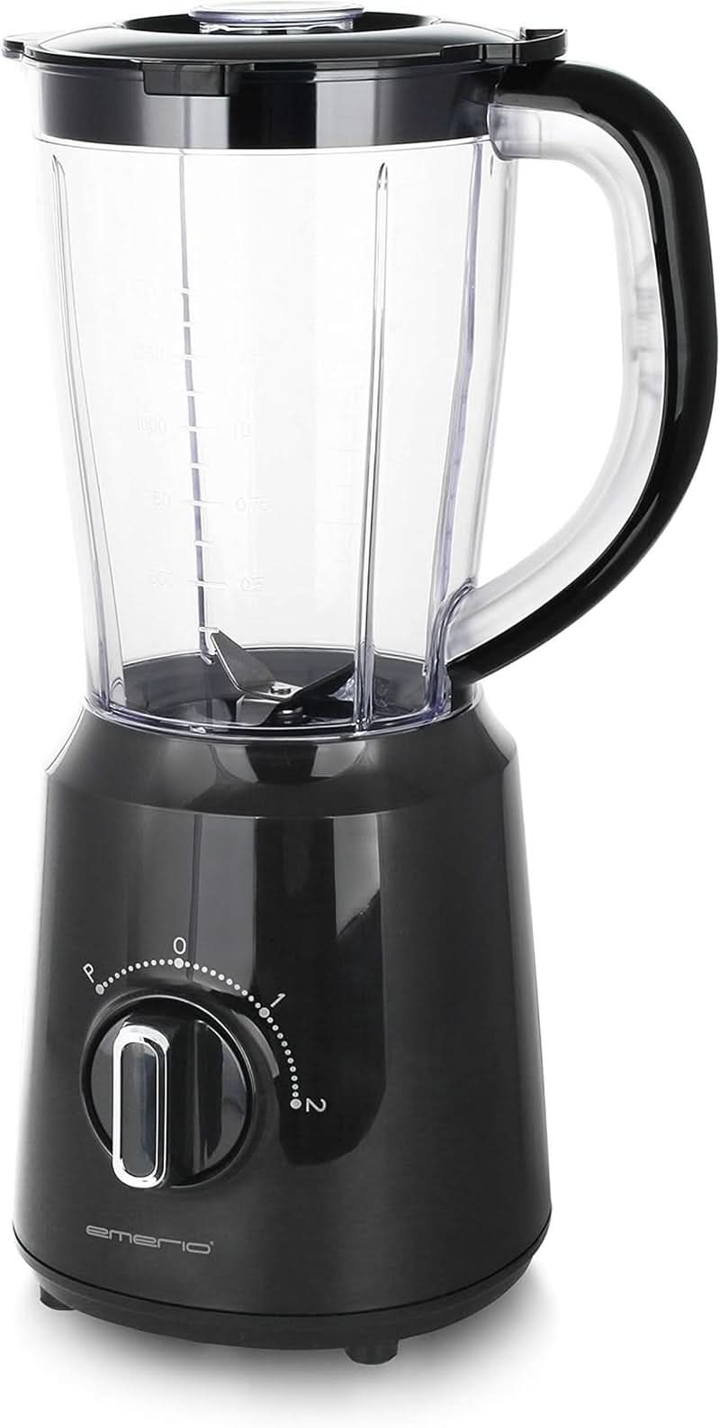 Emerio Batidora con base BPA Frei Crush Ice Función 1,5 L Behälter 2 Geschwindigkeiten + Pulse Funktion Messereinheit Aus Edelstahl Sicherheitsschalter Geschirrspülgeeignet 500 Watt BL-12816.8 Schwarz Bucatarie Naty Shop