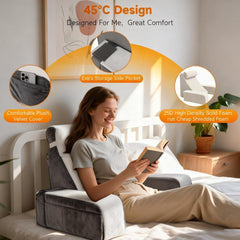 Pernă mare de citit cu suport pentru gât și cotiere detașabile, pernă pentru spate pentru pat, pernă ergonomică pentru spătar cu braț, buzunar și husă lavabilă pentru citit și vizionat la televizor.