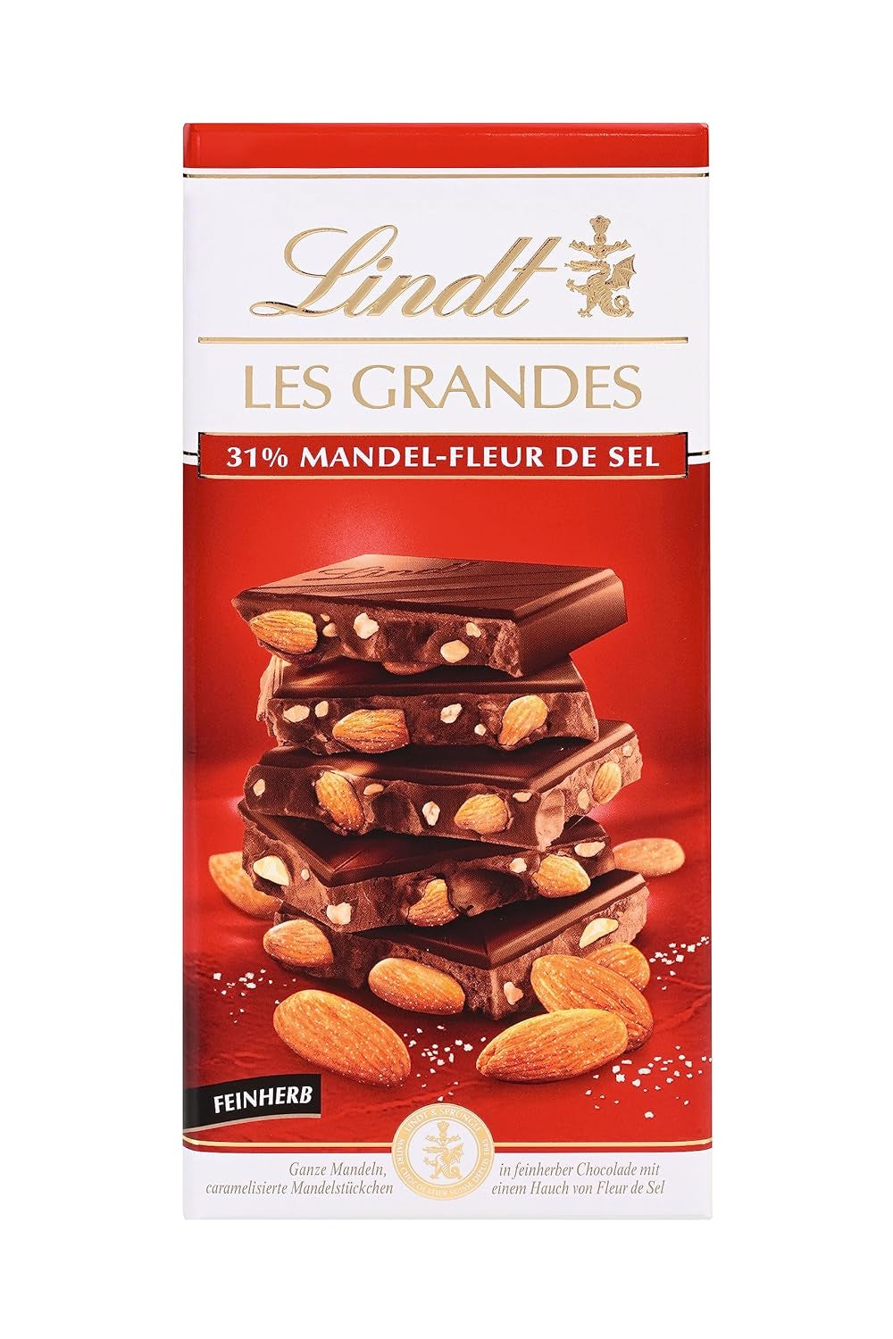 Lindt, Migdale sărate și bucăți de migdale caramelizate în ciocolată neagră fină, 150 grame Bomboane de Ciocolata Naty Shop Default Title