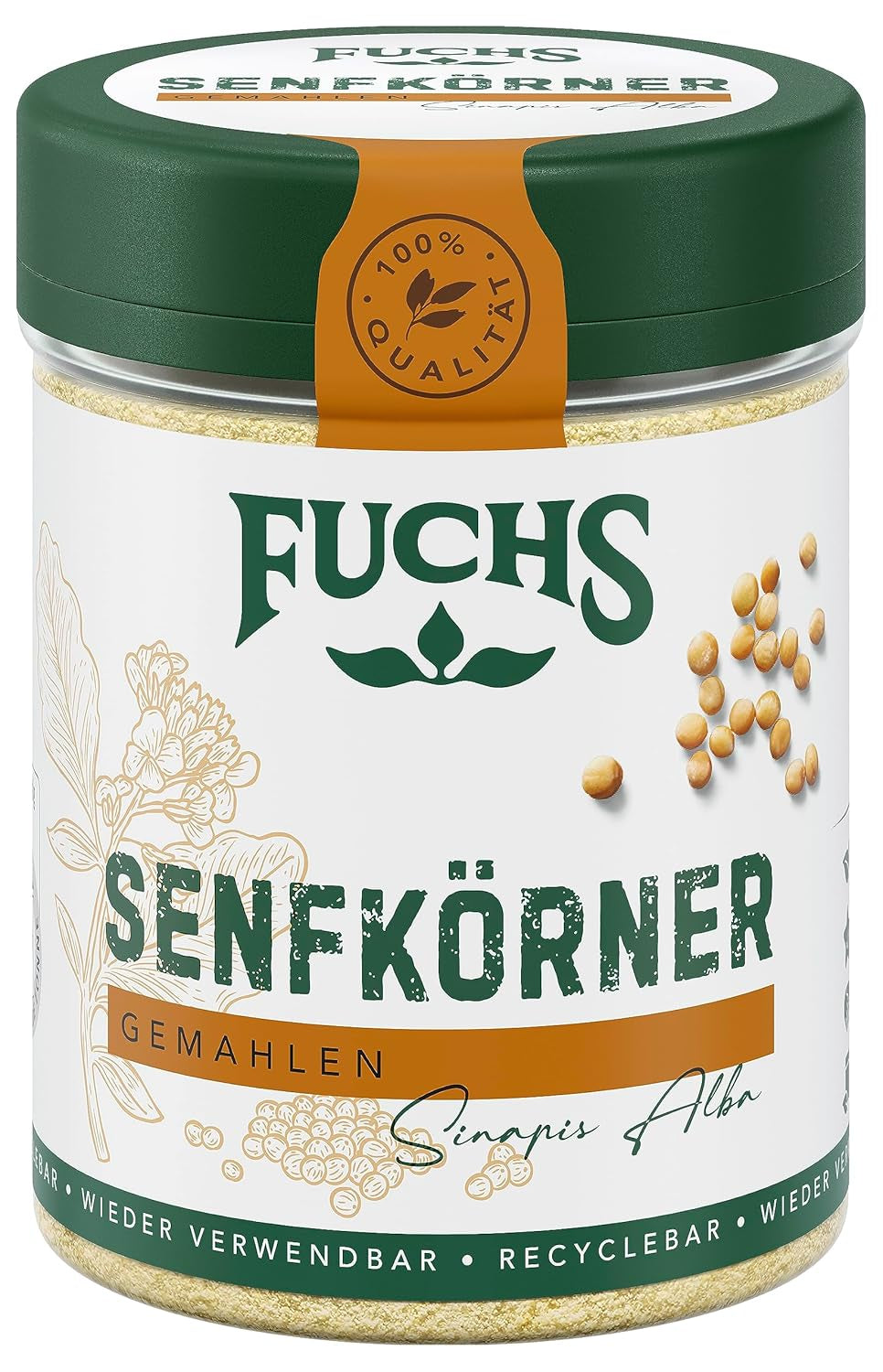 Fuchs Gewürze - Senfkörner gemahlen - für die Zubereitung von Rubs, zum Verfeinern von Suppen und Saucen - ingredientes naturales - 45 g en wiederverwendbarer, recyclebarer Dosis