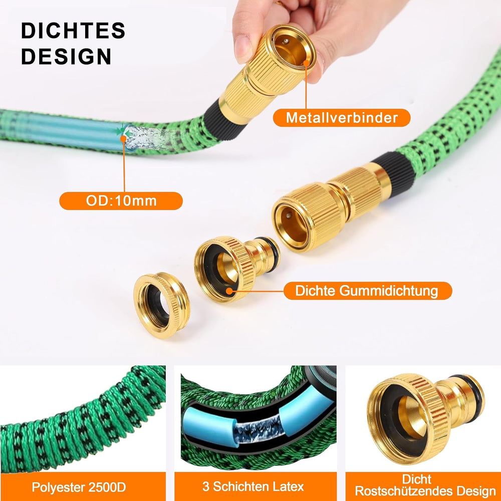 Furtun de grădină extensibil de 45 m, furtun de apă flexibil și retractabil automat, 10 modele de pulverizare, TPE 2500D, conectori metalici, pentru grădini foarte mari, agricultură, curățenie