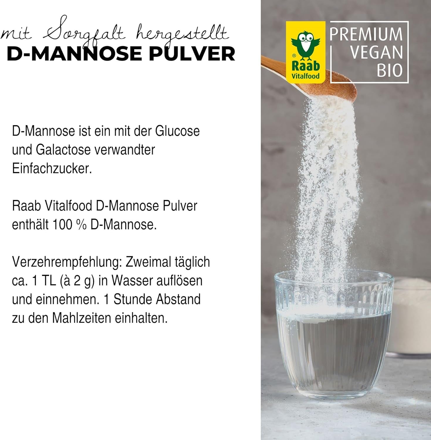 Raab Vitalfood® D-Manosa en polvo (220 G) - Frei Von Zusätzen, Vegan, Glutenfrei, Gut Löslich, Mit Meßlöffel in Der Dose, Vorratspackung, 100% D-Manosa (Gewonnen Aus Mais) Edulcorantes Naty Shop