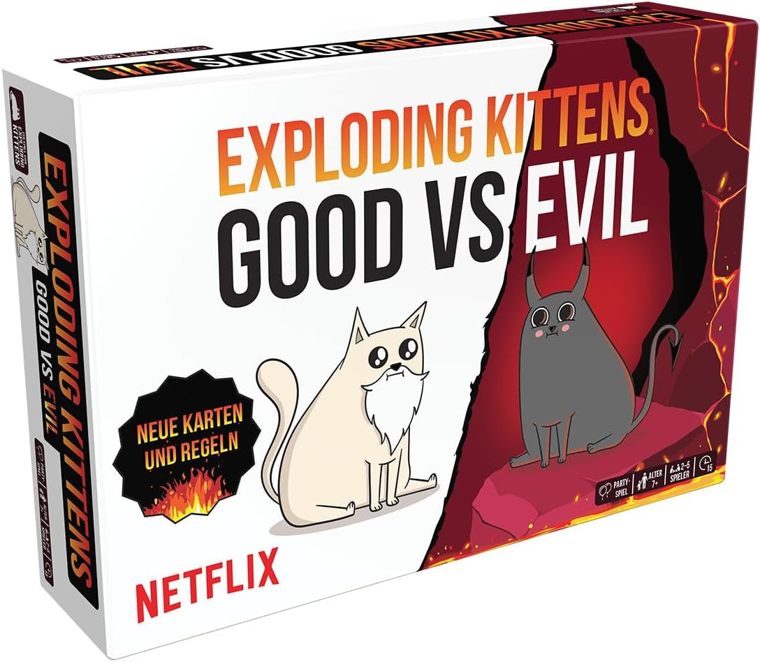 Gatitos Explosivos, Gatitos Explosivos – Bueno Vs. Evil, Party Game, Juego de cartas, 2-5 jugadores, A partir de 7 años, 15 minutos, Alemán