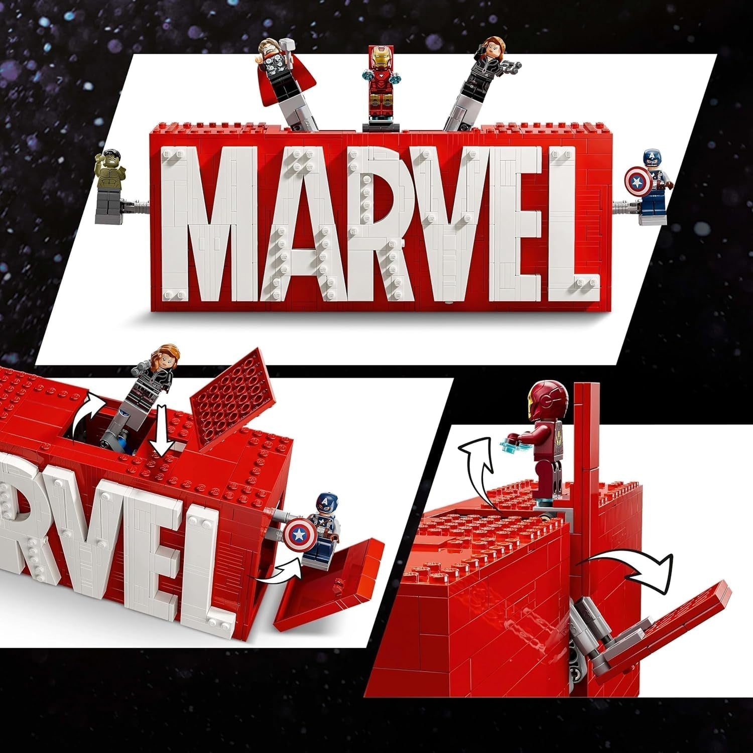 LEGO Marvel: Logotipo de Marvel y minifiguras - Set de colección de Hulk, Thor, Iron Man, Black Widow y Capitán América - Set de construcción de figuras de Los Vengadores - Regalo para niños y niñas a partir de 12 años 76313 Juegos de construcción Beuche den LEGO-Store