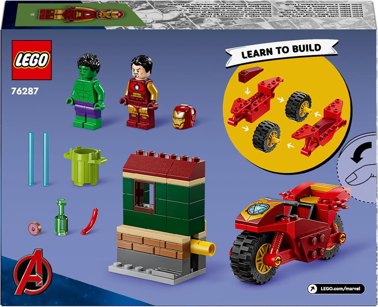 LEGO Marvel Iron Man con Bicicleta y Hulk, Juguete de Construcción de Superhéroe para Niños, Set de Colección con Bicicleta y Minifiguras, Regalo para Niñas y Niños de 4 Años 76287 Juegos de Construcción Besuche den LEGO-Store