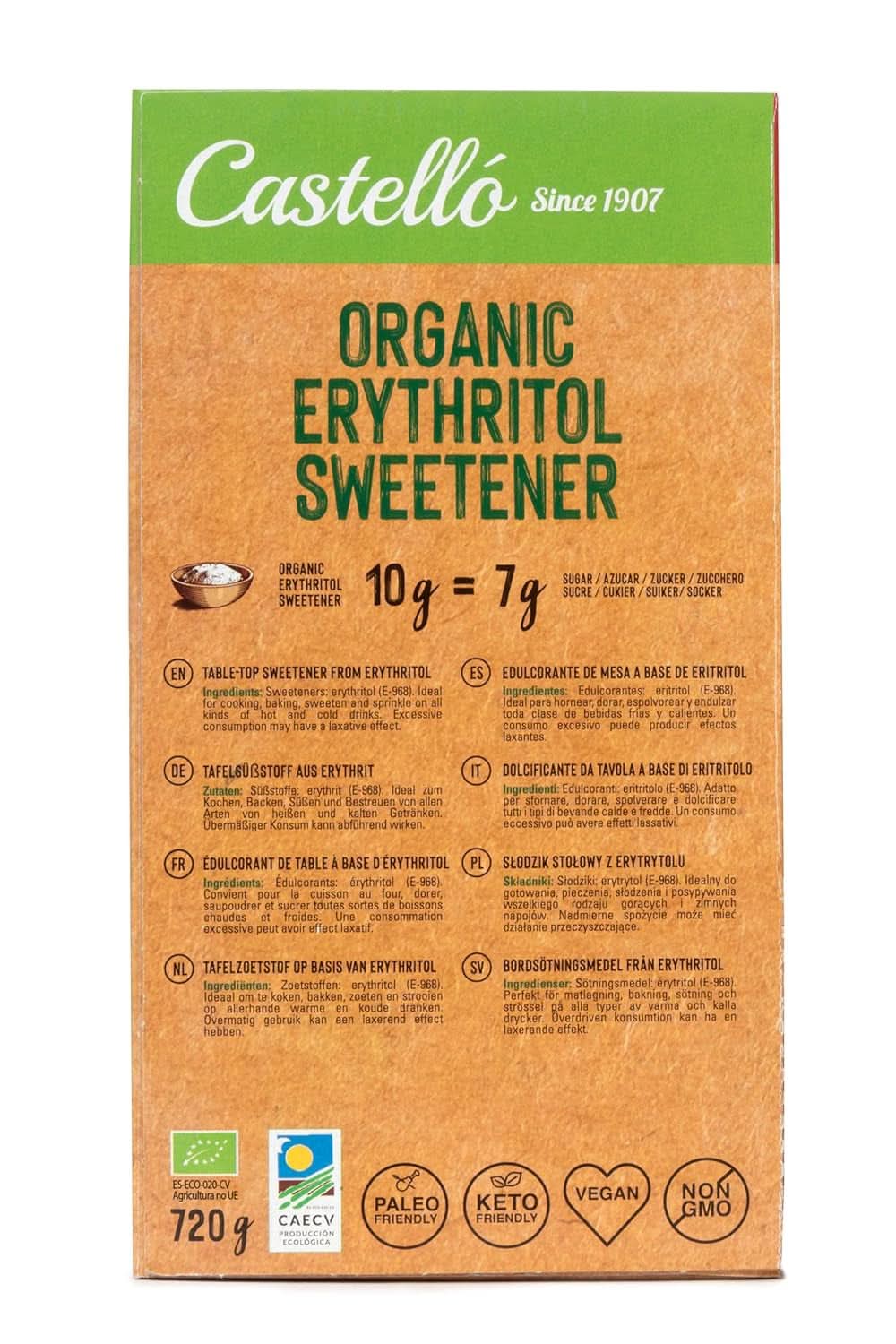 Eritritol orgánico natural | 144 bolsitas de 5 G, 720 gramos totales Edulcorantes Naty Shop